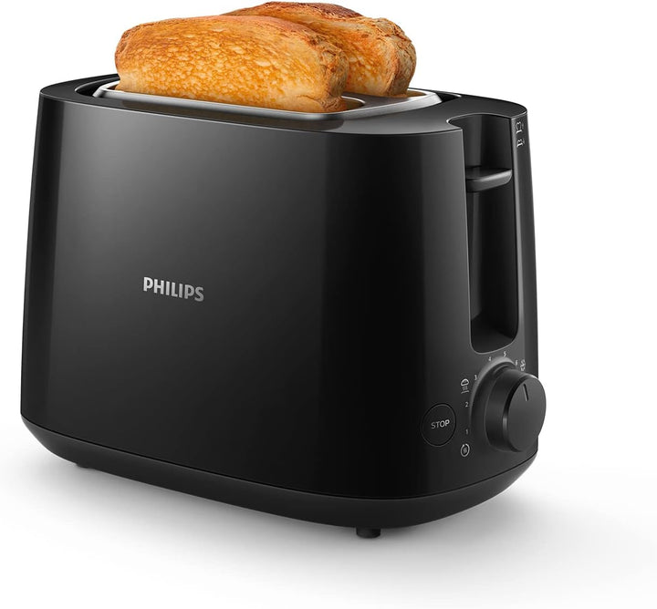 Philips Daily Toaster, 2 Wide Slots, 8 Settings, 830W, Black | Toaster with pastry warmer, Defrost & auto shut-off, Self-centering slots, easy maintenance (HD2581/90)