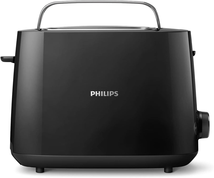 Philips Daily Toaster, 2 Wide Slots, 8 Settings, 830W, Black | Toaster with pastry warmer, Defrost & auto shut-off, Self-centering slots, easy maintenance (HD2581/90)