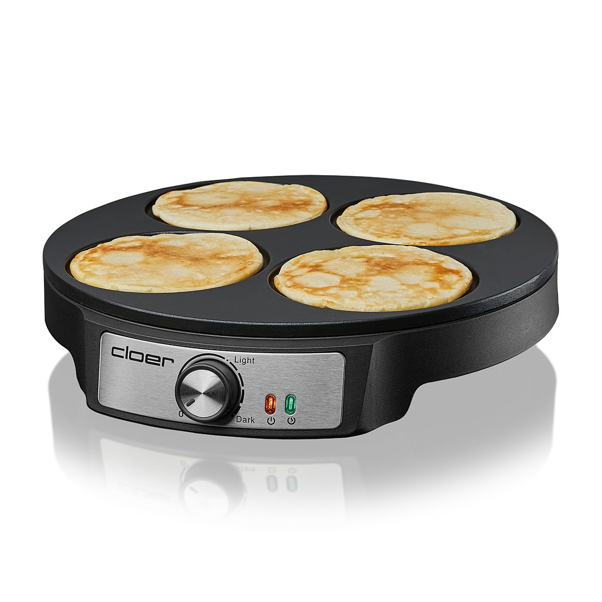 Cloer 6620 Crepe maker, for sweet or savory pancakes with a diameter of 29 cm, 1200 W, non-stick coating, with dough spreader and pancake turner, black