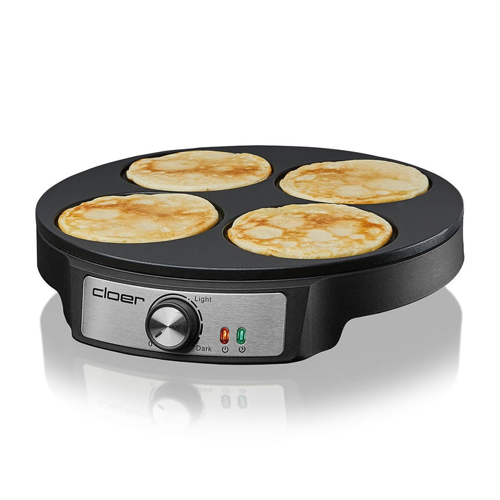 Cloer 6620 Crepe maker, for sweet or savory pancakes with a diameter of 29 cm, 1200 W, non-stick coating, with dough spreader and pancake turner, black