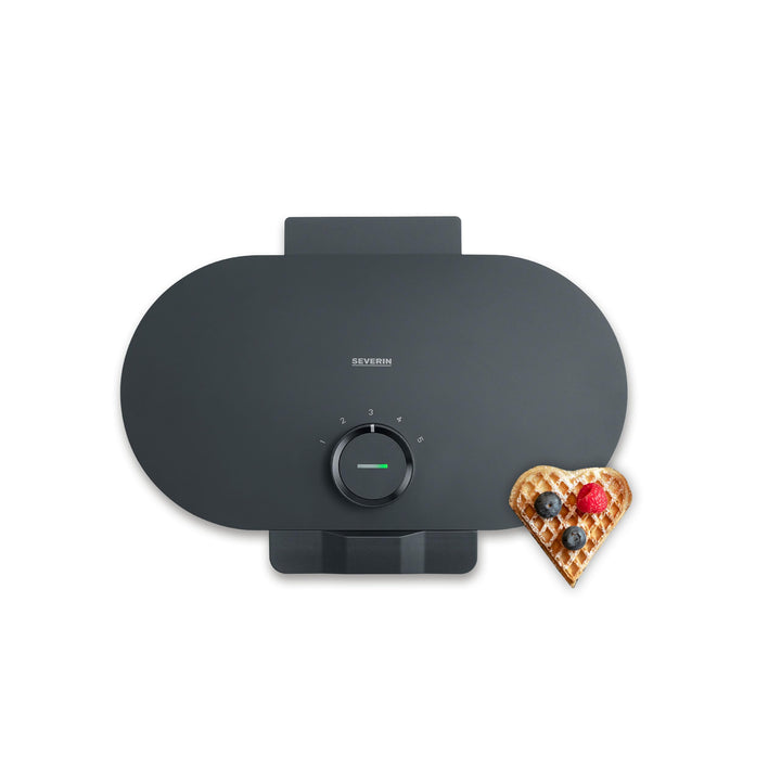 SEVERIN Waffle Maker 1600W, Non-stick Waffle Maker for Fluffy and Crispy Belgian Waffles, Compact Design PFAS-Free Waffle Machine, Black, WA 2130
