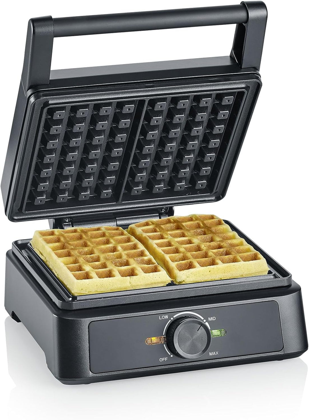 SEVERIN Waffle Maker 1600W, Non-stick Waffle Maker for Fluffy and Crispy Belgian Waffles, Compact Design PFAS-Free Waffle Machine, Black, WA 2130
