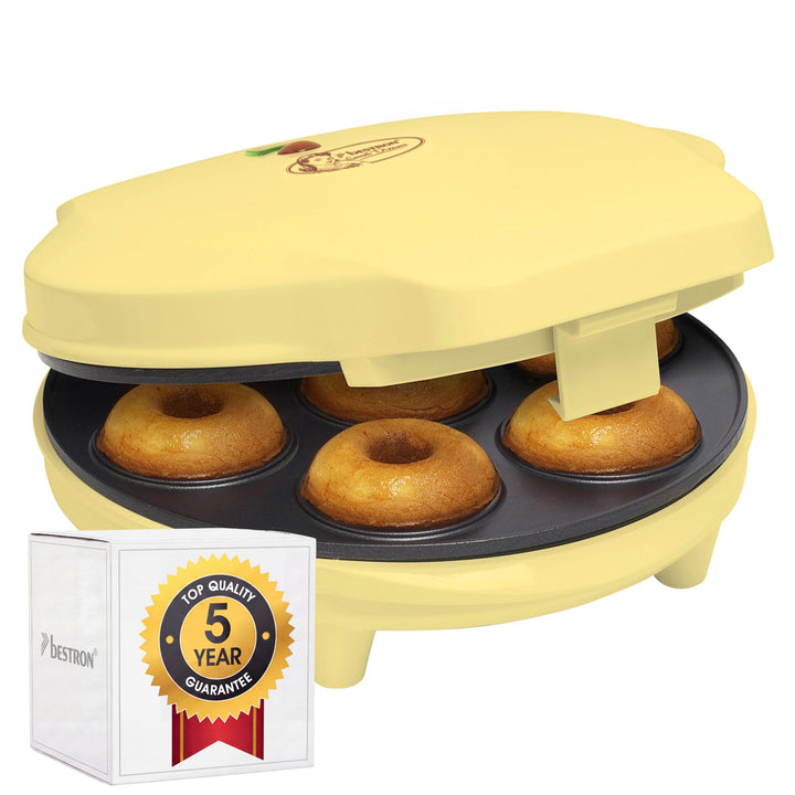 Bestron Retro Design Donut Maker, Mini Donut Maker for 7 Small Donuts, Includes Cooking Indicator & Non-Stick Coating, 700 Watts, Sweet Dreams Collection, Colour: Green