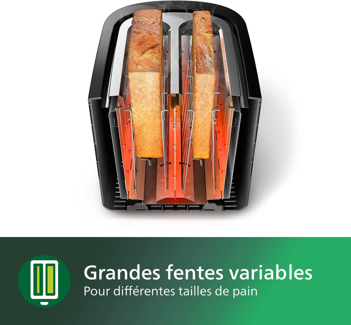 Philips Daily Toaster, 2 Wide Slots, 8 Settings, 830W, Black | Toaster with pastry warmer, Defrost & auto shut-off, Self-centering slots, easy maintenance (HD2581/90)