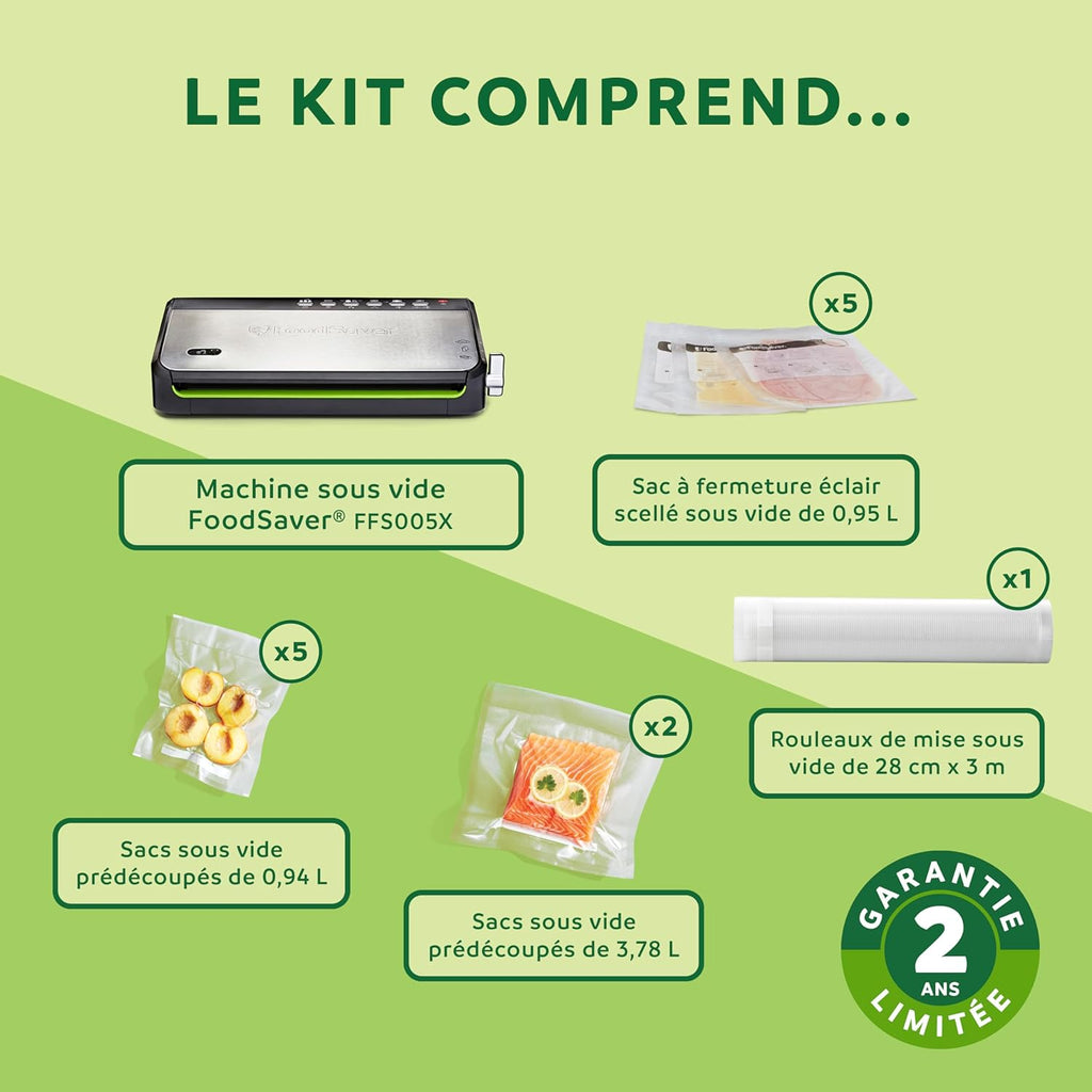 FoodSaver FFS005X Vacuum Sealer with Storage Compartment for Roll and Cutter, Pulse Function for Fragile Food, Includes Matching Accessories and Vacuum Bags