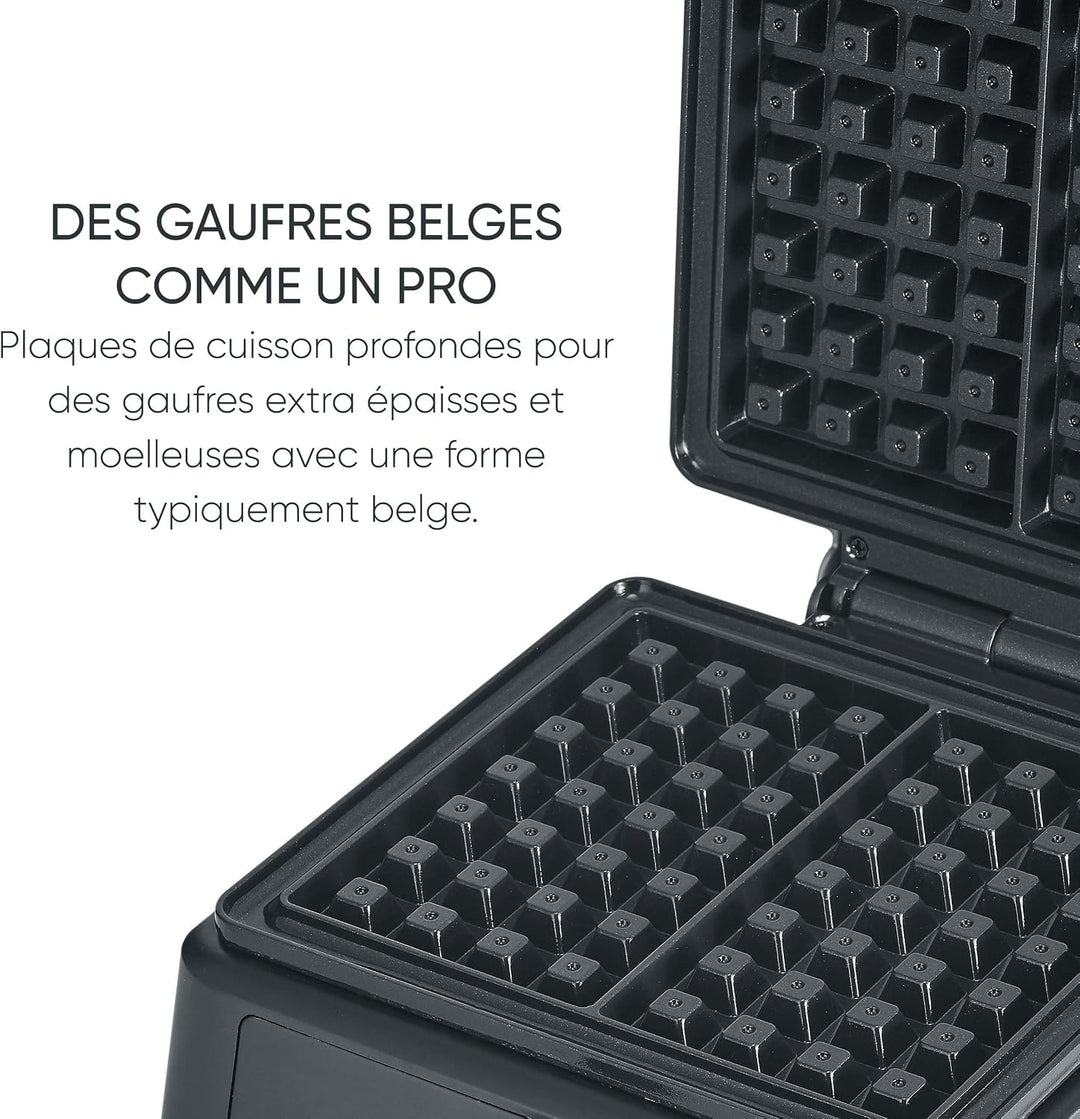 SEVERIN Waffle Maker 1600W, Non-stick Waffle Maker for Fluffy and Crispy Belgian Waffles, Compact Design PFAS-Free Waffle Machine, Black, WA 2130