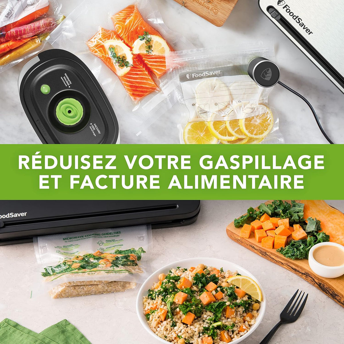 FoodSaver FFS005X Vacuum Sealer with Storage Compartment for Roll and Cutter, Pulse Function for Fragile Food, Includes Matching Accessories and Vacuum Bags